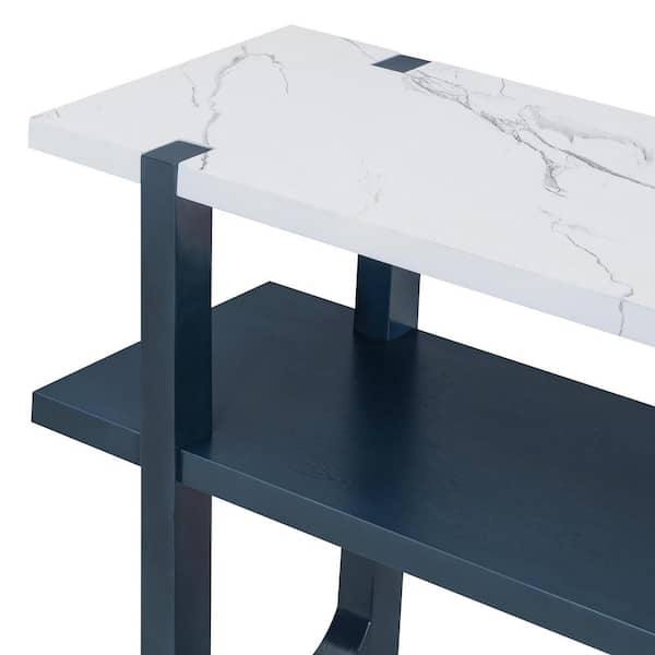 Polibi 54 in. Navy Rectangle Wood Console Table with Marble-Effect Top and Versatile Storage Solutions