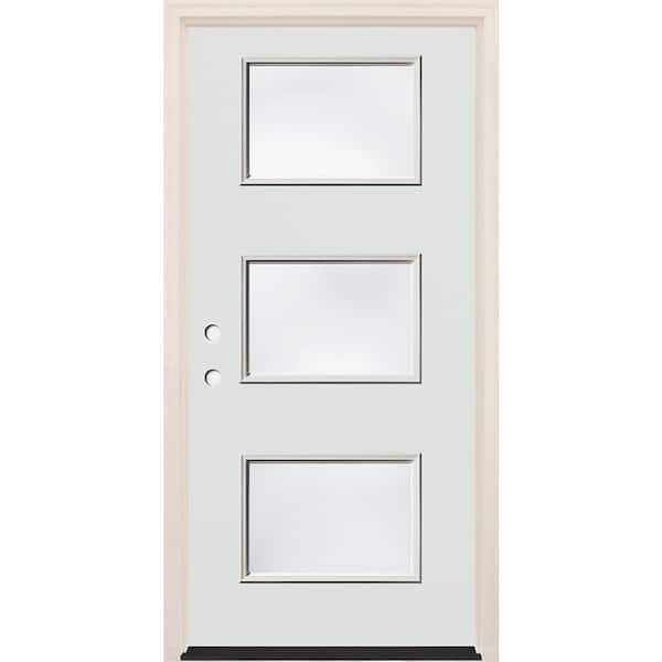 Builders Choice 36 in. x 80 in. Right-Hand/Inswing 3-Lite Clear Glass Alpine Painted Fiberglass Prehung Front Door w/4-9/16 in. Frame