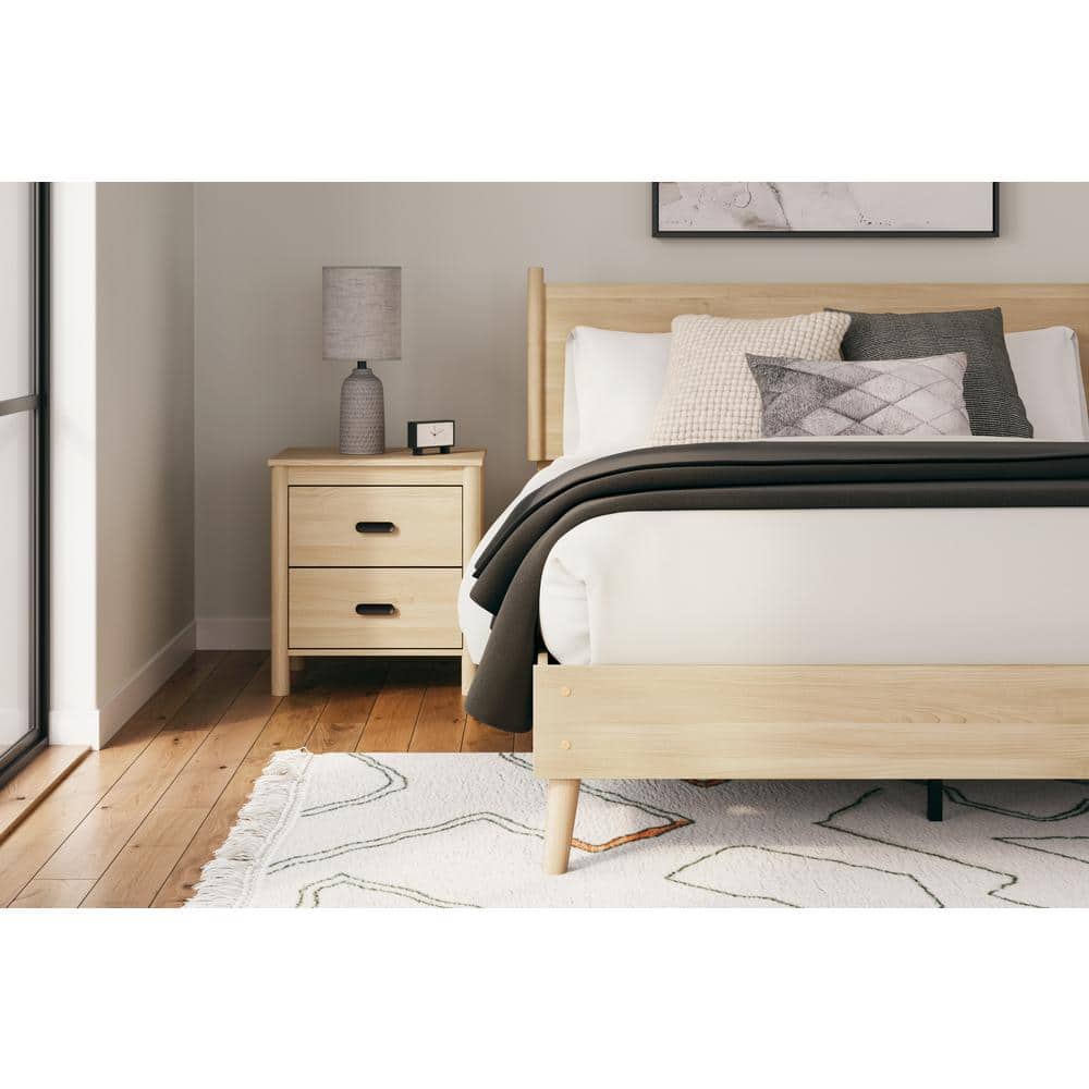 Beige Transitional Queen Platform Wood Bed