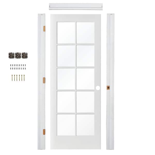Krosswood Doors Ready-To-Assemble 24 in. x 80 in. 10-Lite Left-Hand Clear Glass Solid Core MDF Primed Single Interior Door
