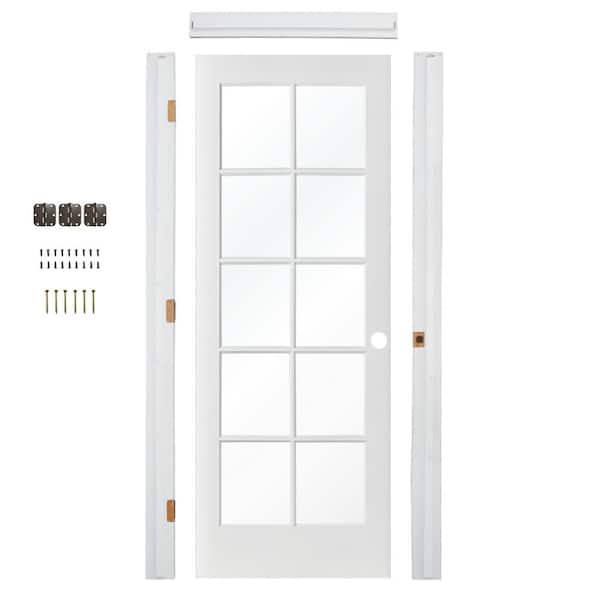 Krosswood Doors Ready-To-Assemble 24 in. x 80 in. 10-Lite Left-Hand Clear Glass Solid Core MDF Primed Single Prehung Interior Door