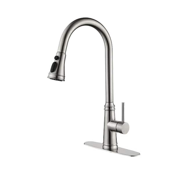 Tahanbath Single Handle High Arc Pull Out Kitchen Faucet, Single Level Stainless Steel Kitchen Sink Faucets with Pull Down Sprayer