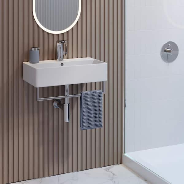 Swiss Madison Claire 22 in. Rectangle Ceramic Wall Mount Bathroom Vessel Sink with Silver Towel Bar