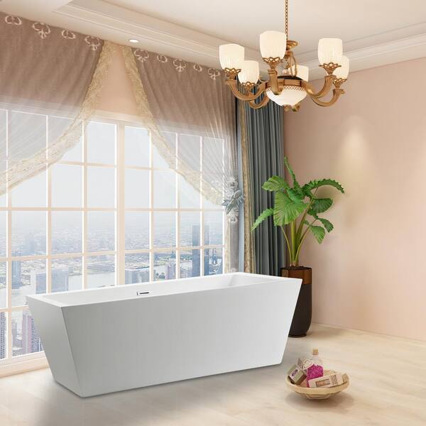 Vanity Art Tarbes 59 In Acrylic Flatbottom Freestanding Bathtub In White Va6814 The Home Depot