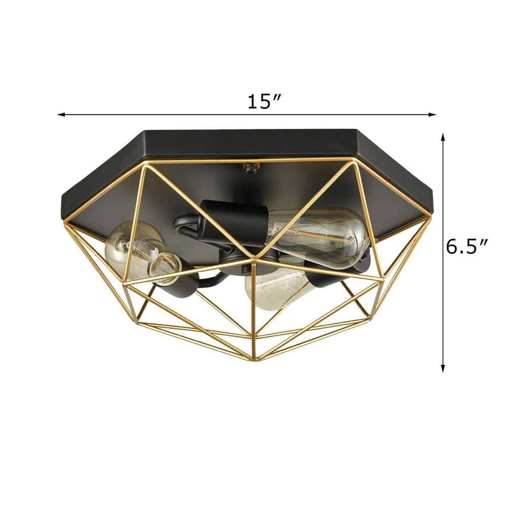 Modern Black and Brass Geometric Flush Mount Ceiling Light