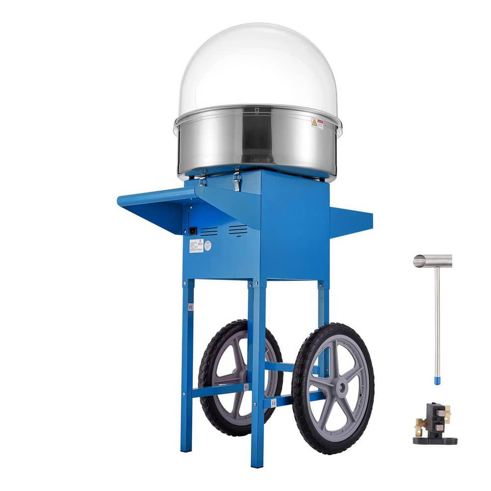 Electric Cotton Candy Machine with Cart, 1,000-Watt Commercial Candy Floss Maker with Cover, Stainless Steel Bowl, Blue