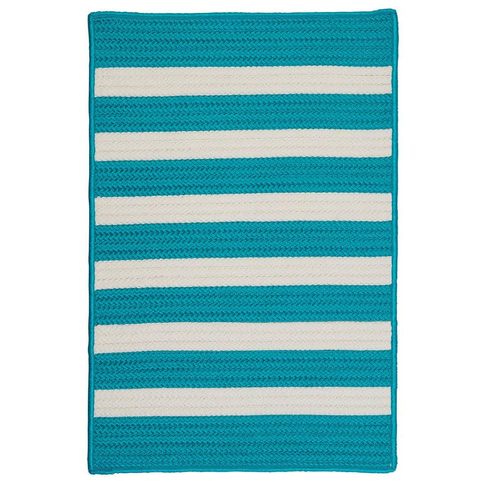 Turquoise Stripe Braided 7'x9' Reversible Synthetic Rug