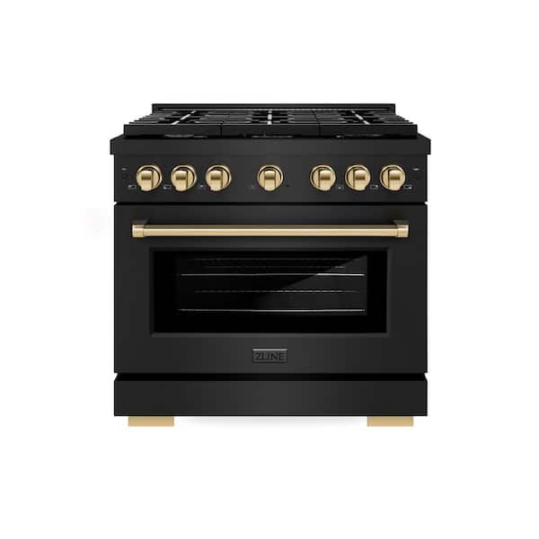 Paramount 36 in. 6-Burner Dual Fuel Range with Convection Oven in Black Stainless Steel and Polished Gold