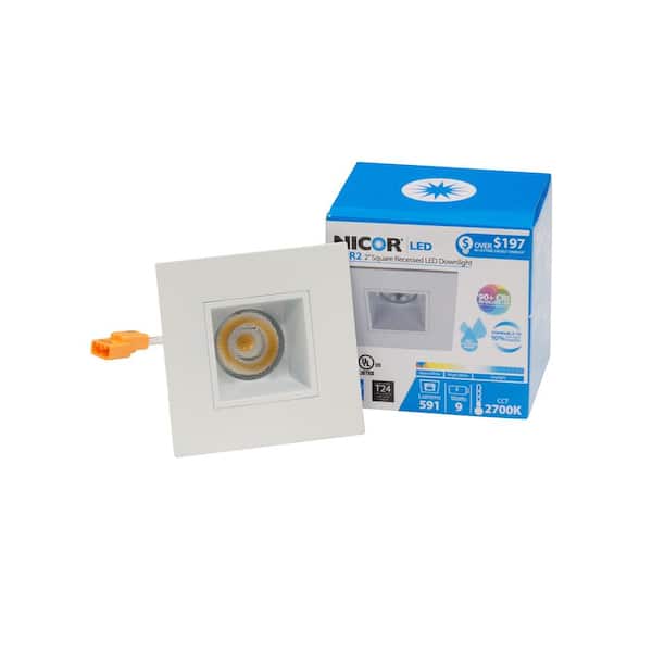 NICOR DQR 2 in. 4000K Square Remodel or New Construction Integrated LED Recessed Downlight Kit in White