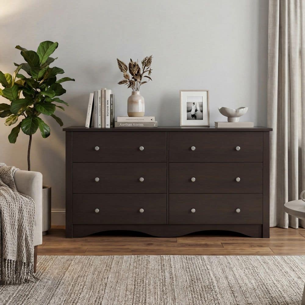LACOO 47.2 in. 6 Drawer Double Dresser, MDF Chest Of Drawers Storage Tower Storage for Living Room Bedroom, Brown LACOO 47.2 in. 6 Drawer Double Dresser, MDF Chest Of Drawers Storage Tower Storage for Living Room Bedroom, Brown