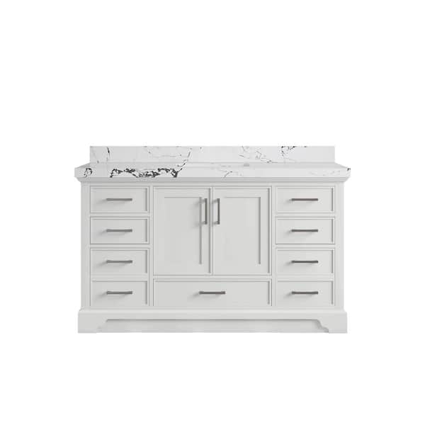 Willow Collections Charlotte 60 in. Single Sink Freestanding White Bath Vanity with Viola Night Qt. Top Unassembled