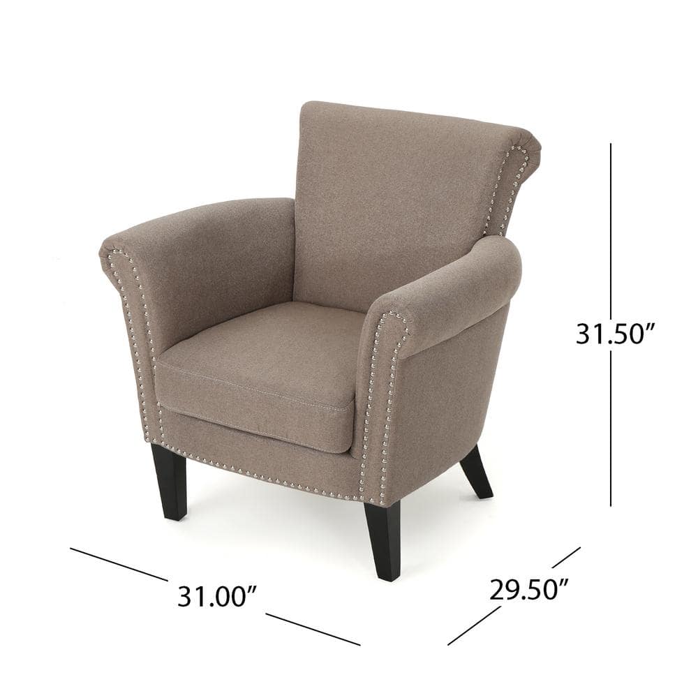 Handcrafted Light Coffee Fabric Club Chair with Studded Detail