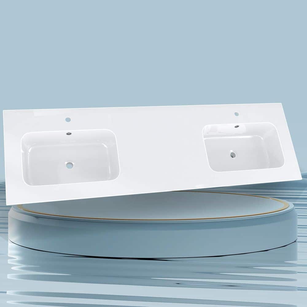 Zeafive 72 in. W x 22 in. D Solid Surface White Rectangular Double