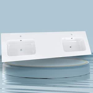72 in. W x 22 in. D Solid Surface White Rectangular Double Integrated Sinks Bath Vanity Top in Pure White
