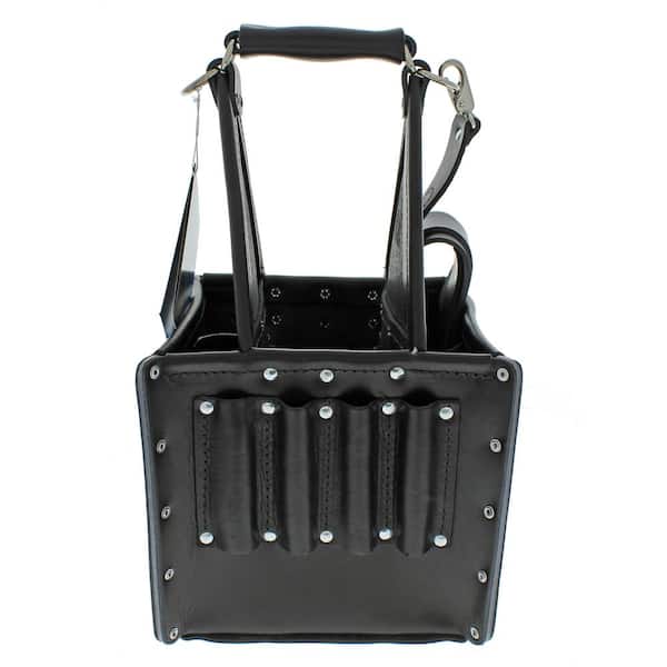 Tuff-Tote 9 in. W 17-Pocket Black Premium Leather Ultimate Tool Bag with  Strap