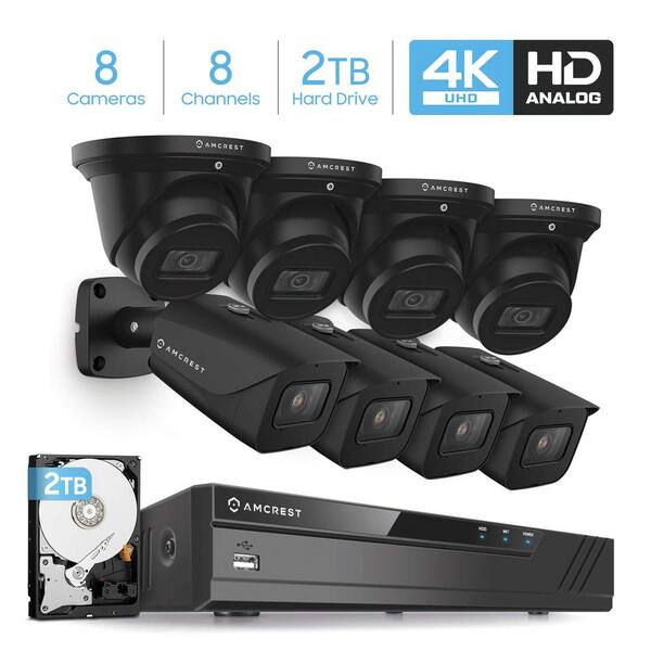 AMCREST:Amcrest 4K 8-Channel 2TB HDD DVR Security Camera System with 8x 4K 8 MP Indoor/Outdoor Bullet and Dome Wired Cameras