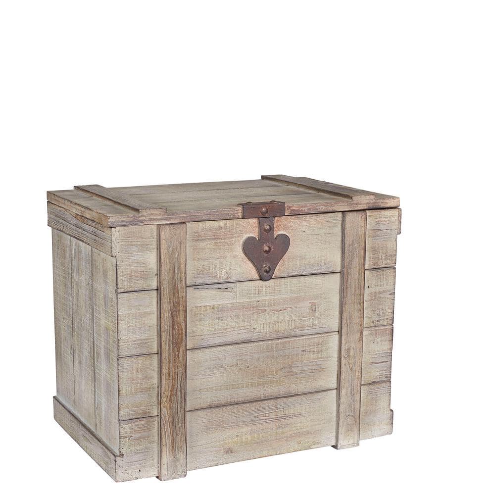 HOUSEHOLD ESSENTIALS Gray Wood Large Antiqued Wooden Home Chest