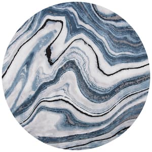Craft Blue/Gray 9 ft. x 9 ft. Marbled Abstract Round Area Rug