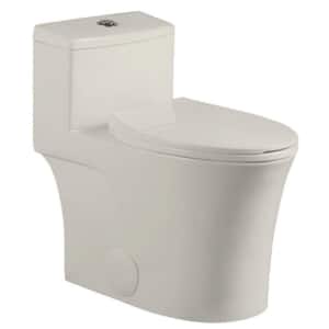 1-piece 0.8/1.28 GPF High Efficiency Dual Flush Elongated Toilet in Biscuit, Seat Included