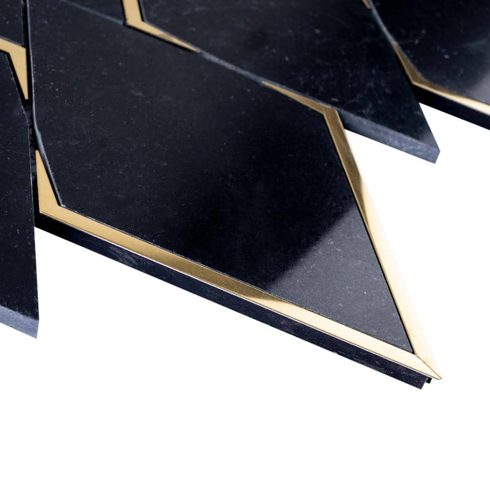 Black and Gold Geometric Polished Marble Mosaic Wall Tile