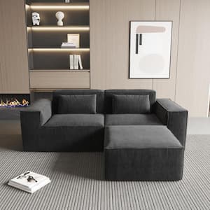 86.62 in Square Arm Corduroy Fabric Rectangle Modern 2-Seater Modular Sofa in Black