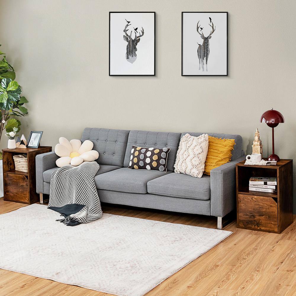 Rustic Brown MDF and Engineered Wood Nightstand Set with Storage