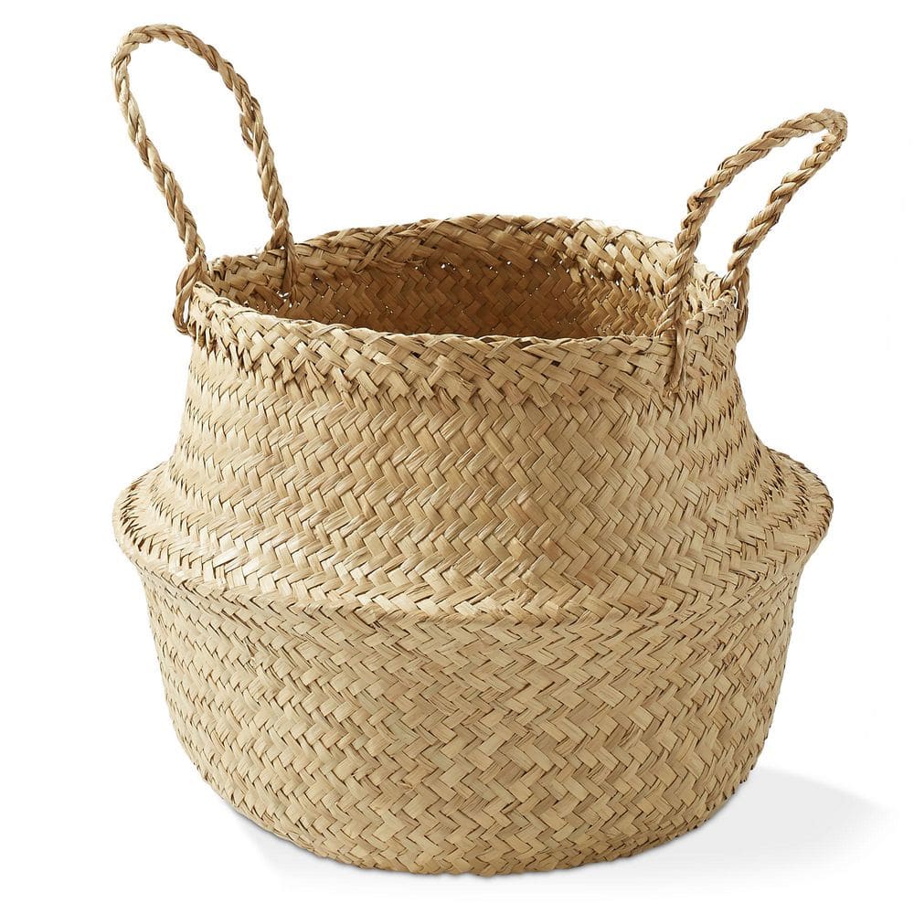 Medium Natural Woven Seagrass Belly Basket with Handles