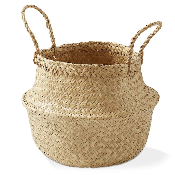 Casafield Brown Natural 11 in. x 4.75 in. Seagrass Decorative Basket Medium Storage Bin for Use as Planter for Plants and Trees