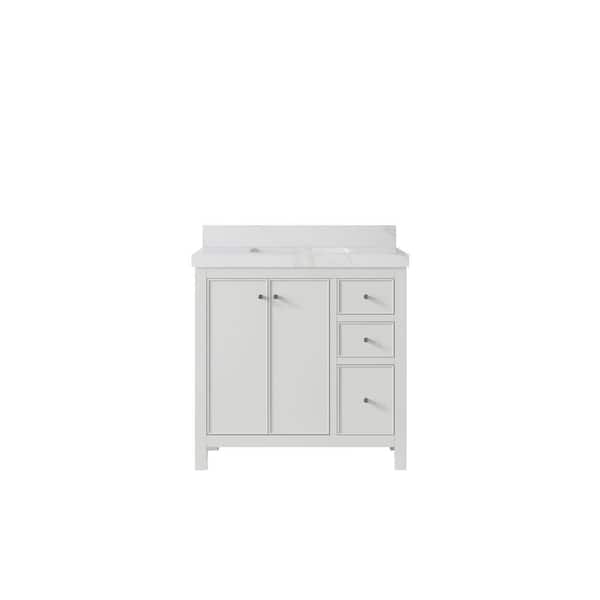 Willow Collections Chicago 36 in. Single Sink Freestanding White Bath Vanity with Calacatta Sienna Qt. Top Unassembled