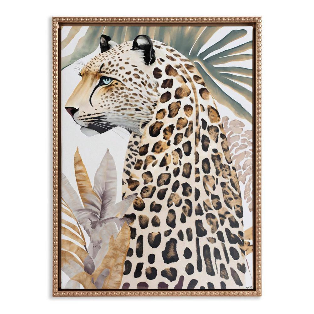 Gold Beaded Frame Fern Cheetah Canvas Wall Art 18x24