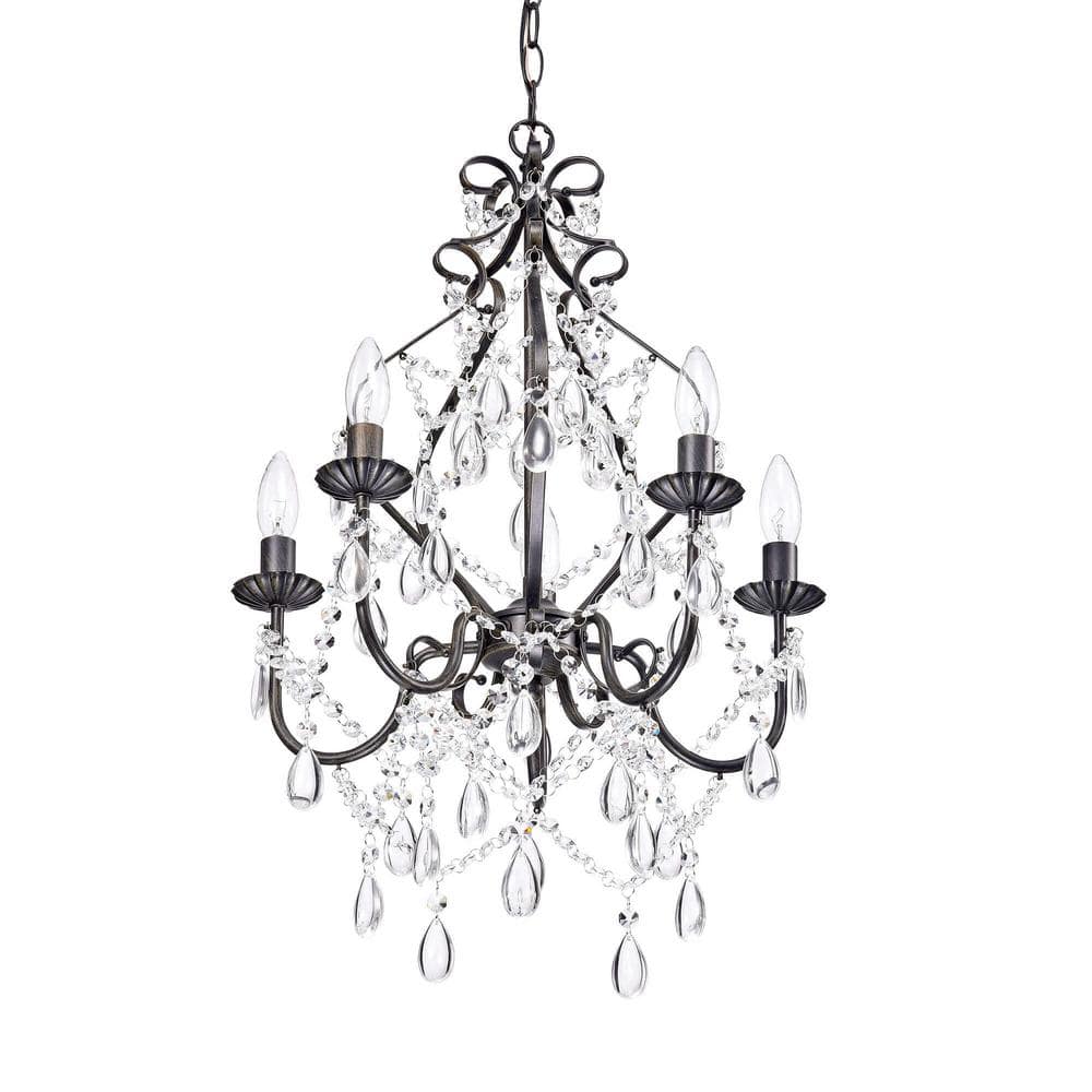 Iris 17 in. W 5 Light Chandelier with Rustic Antique Black Iron and Crystal Candle price history on PriceWatchPro