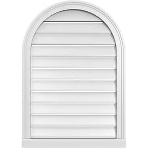 24 in. x 34 in. Round Top Surface Mount PVC Gable Vent: Functional with Brickmould Sill Frame