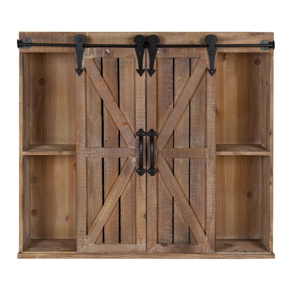 Rustic Brown Wood Wall Cabinet with Sliding Barn Doors