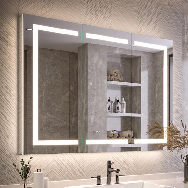 Forclover KF 48-in x 36-in Surface/Recessed Mount Satin Mirrored Soft Close Medicine Cabinet