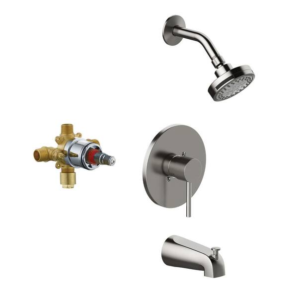 Design House Eastport II Contemporary 1-Handle Bath and Shower Trim Kit with Single-Function Shower Head in Satin Nickel