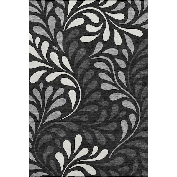 Mayfield Premium Machine Washable Abstract AMF2411 Black 10 ft. x 14 ft. Area Rug