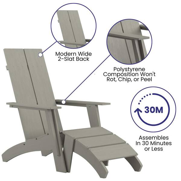 Gray Plastic Adirondack Chair with Foot Rest