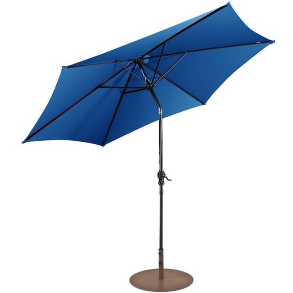 Costway 10 ft. Patio Umbrella Outdoor with 59 lbs. Heavy-Duty Round Umbrella Stand in Blue