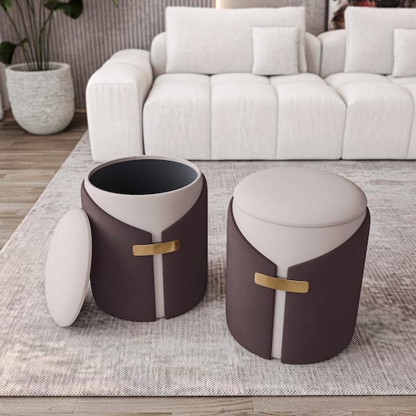 Techni Home Brown Velvet 2-Toned Vanity Stool with Storage Ottoman  RTA-OT28-BRN