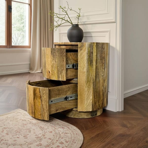 Harrison 16 in. Natural Round Vertical Groove Wood End Table