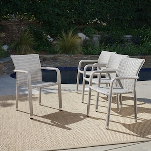 Lucian Chateau Grey Stackable Faux Rattan Outdoor Dining Chair (4-Pack)