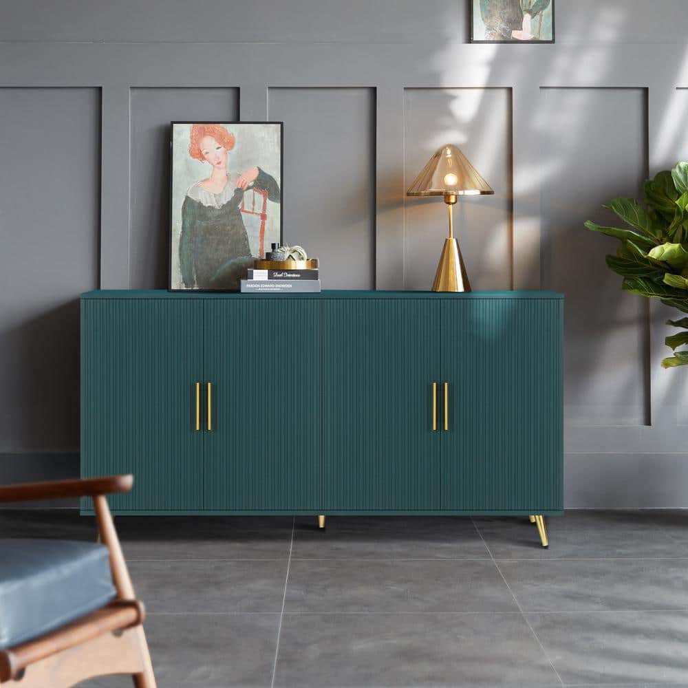 Antique Green MDF 60 in. Sideboard 4 Door Buffet Cabinet with Storage Cabin