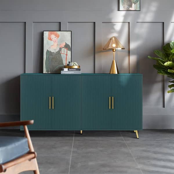 Unbranded Antique Green MDF 60 in. Sideboard 4 Door Buffet Cabinet with Storage Cabinet And Adjustable Shelves