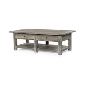 54 in. Rowan Gray Rectangle Wood Coffee Table with 2-Drawers and Shelf
