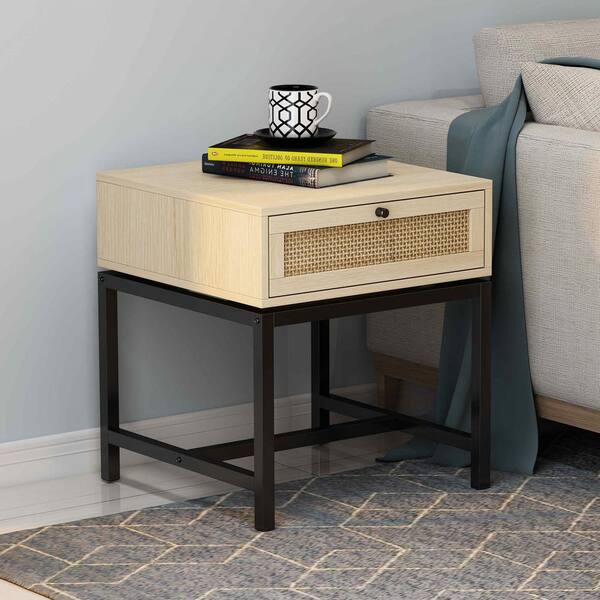 Square Nightstand Light Wood Side, Small Square Side Table With Drawer