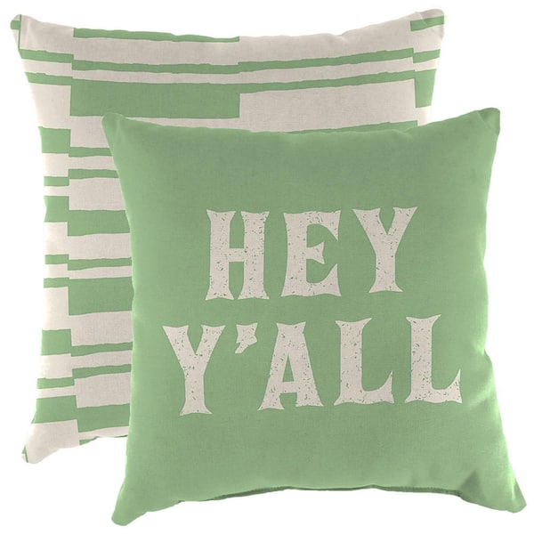 Jordan Manufacturing 16 in. L x 16 in. W x 4 in. T Square Outdoor Reversible Throw Pillow in Hey Y'all and Mint Broken Stripe (2-Pack)
