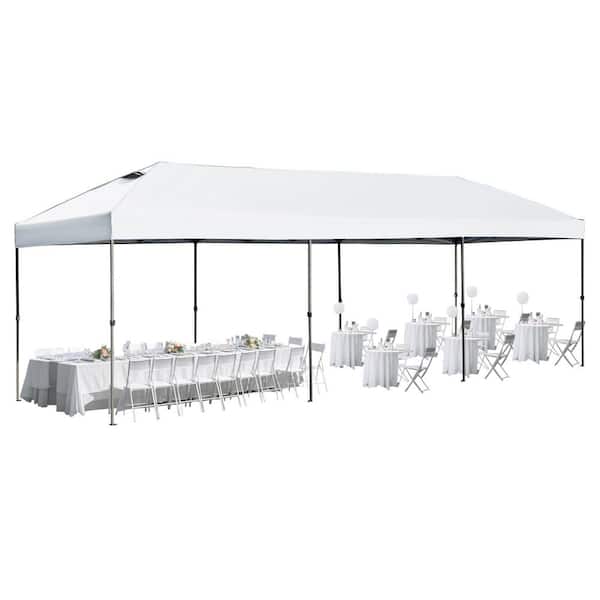10 ft. x 30 ft. White Pop Up Canopy with Sidewalls and Wheeled Bag for Backyard, Wedding Party Tent