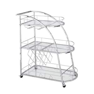 Silver Metal Frame Kitchen Cart with Wheels and Wine Rack (3-Tier)