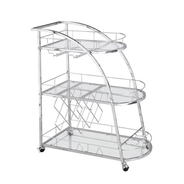 Tatahance Silver Metal Frame Kitchen Cart with Wheels and Wine Rack (3-Tier)