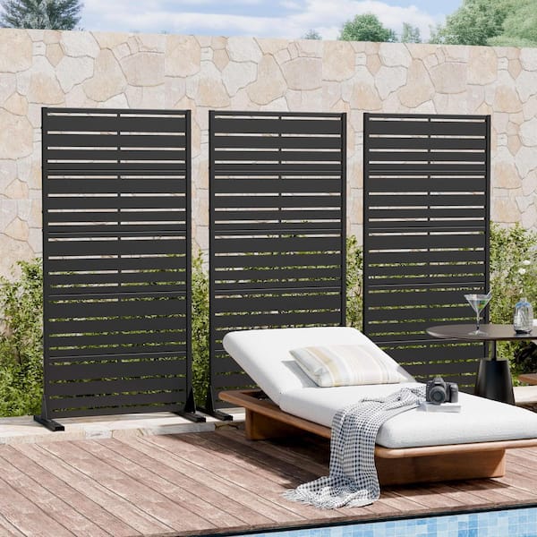 2-Piece 5 ft. Black Outdoor Privacy Screen Metal Fence, 5-Panel Wide-Narrow Louvered, Weatherproof for Balcony